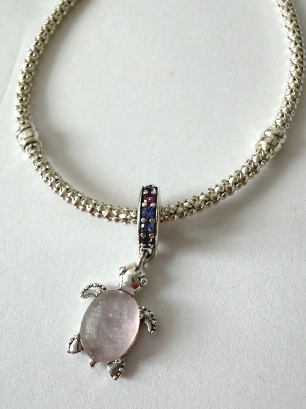 Authentic Pandora Charm Murano Glass Pink Sea Turtle Dangle Charm and Bracelet